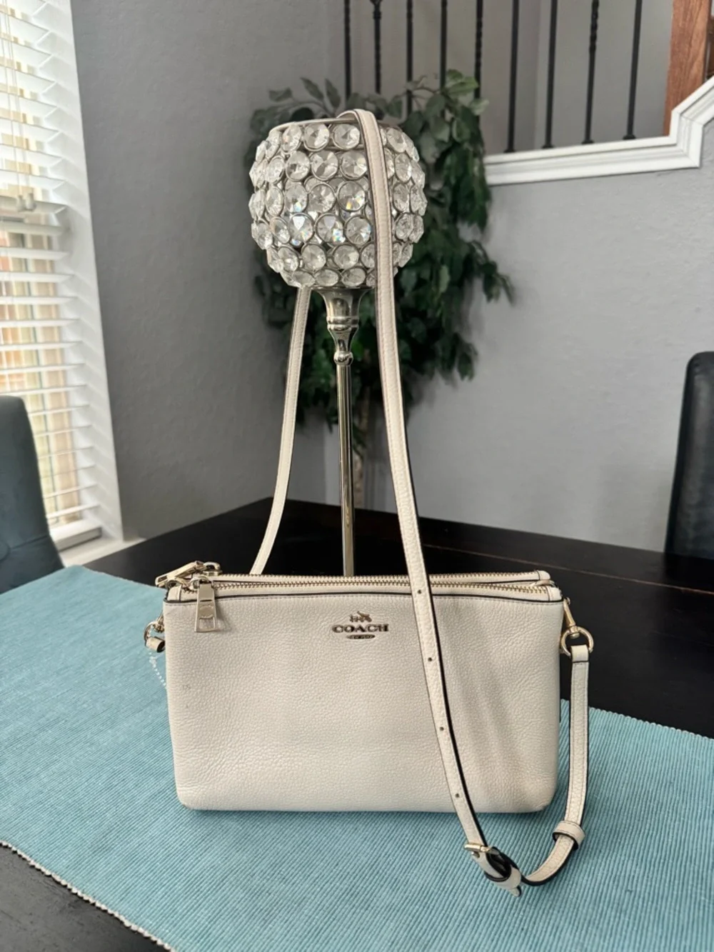 Coach Cream Pebbled Leather Double Zip Crossbody